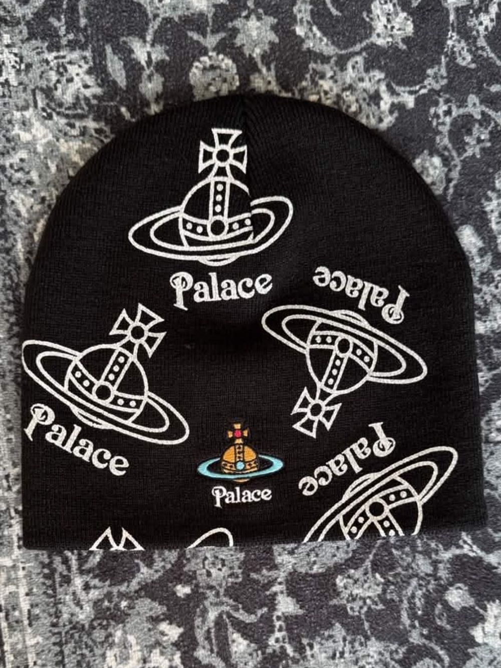 PALACE x Vivienne Westwood Black Beanie with Multicolor Orb Logo
